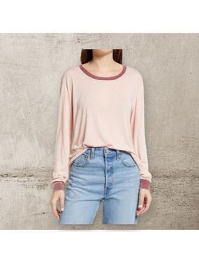 Treasure & Bond long sleeve ringer t shirt pink smoke red combo crewneck size XS